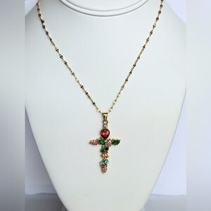 Elegant Gold and Multicolor Cross Pendant Necklace